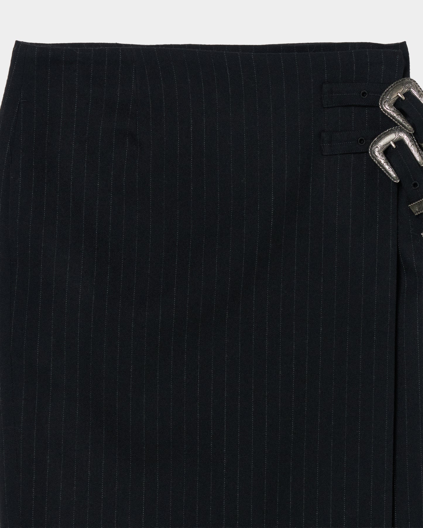 metal buckle stripe wool wrap skirt Black【Delivery in July 2026】