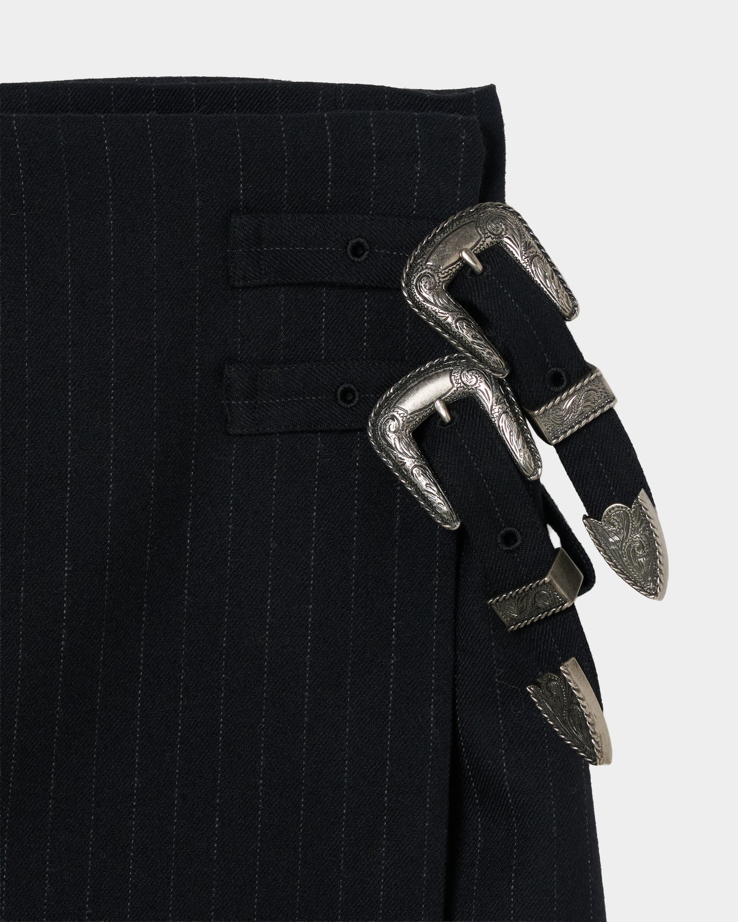 metal buckle stripe wool wrap skirt Black【Delivery in July 2026】