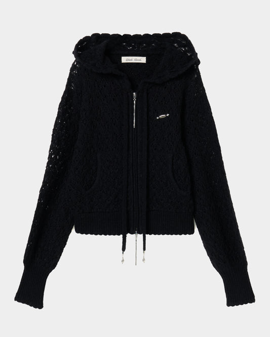 mohair lace knit hoodie Black【Delivery in August 2026】