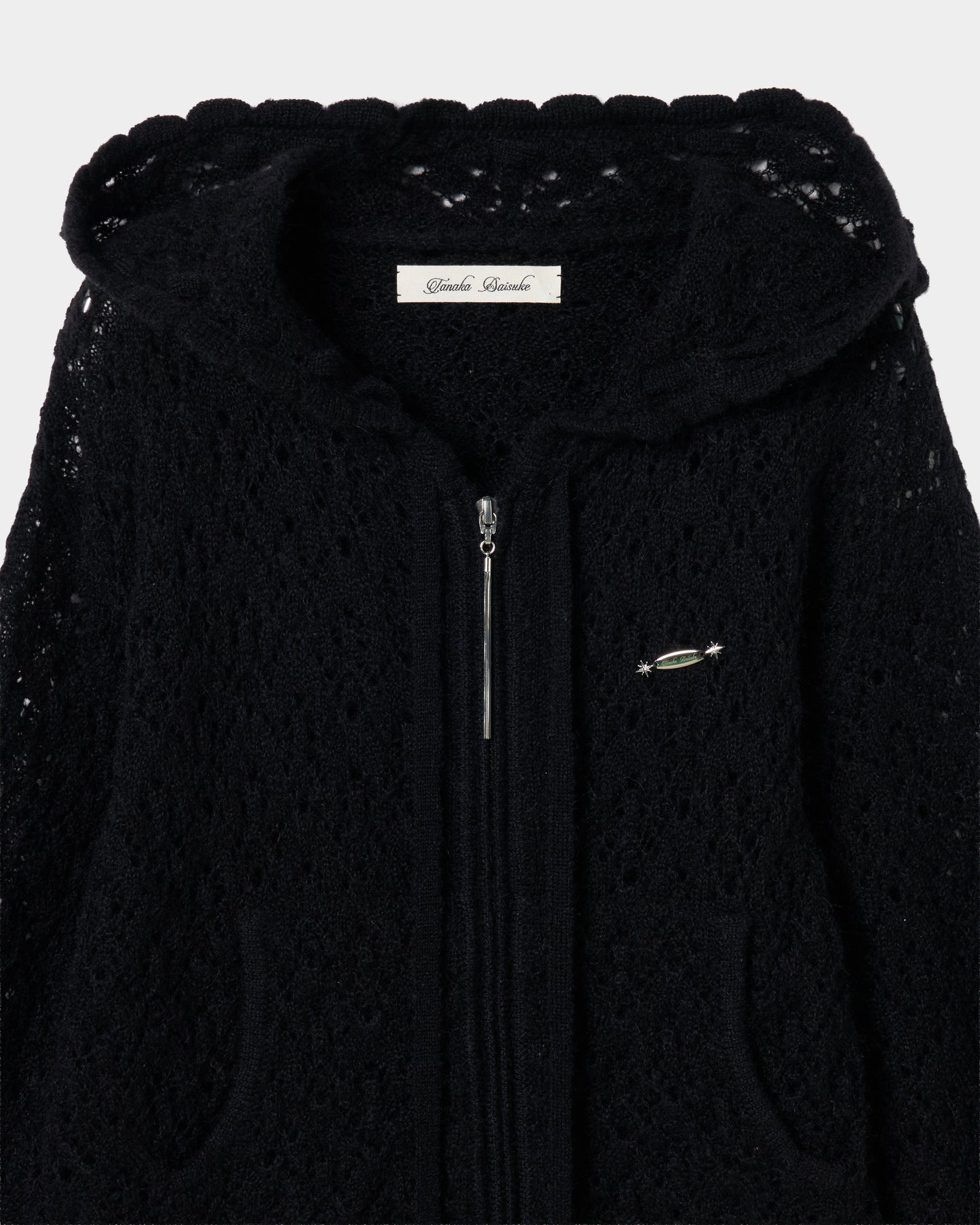mohair lace knit hoodie Black【Delivery in August 2026】