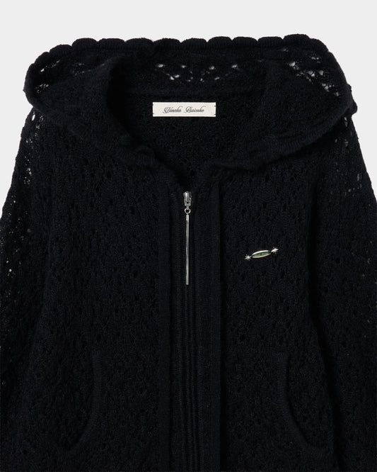 mohair lace knit hoodie Black【Delivery in August 2026】