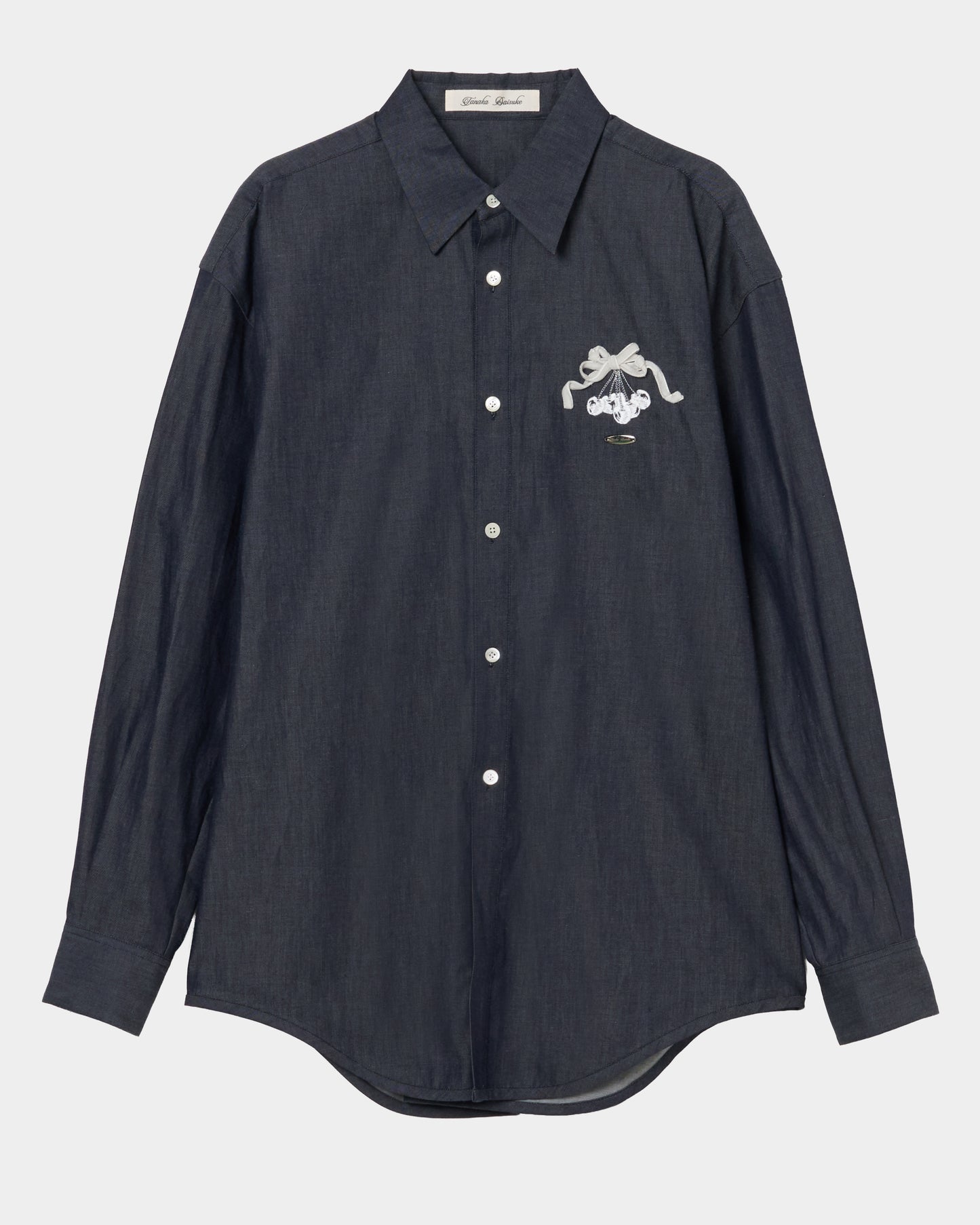 cherry tape ribbon long sleeve shirt Blue【Delivery in September 2026】