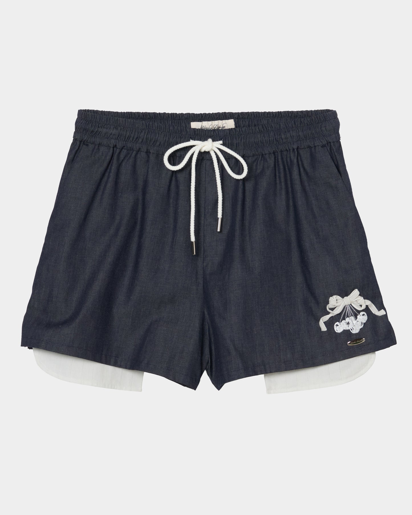 cherry tape ribbon half pants Black【Delivery in September 2026】