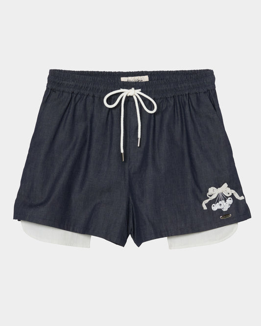 cherry tape ribbon half pants Black【Delivery in September 2026】