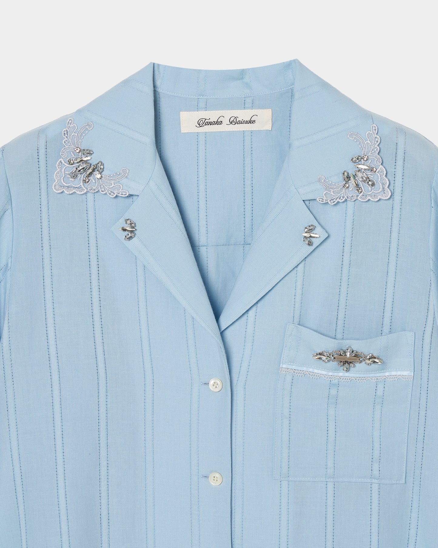 Lace bijou open collar shirt Sax【Delivery in March 2027】