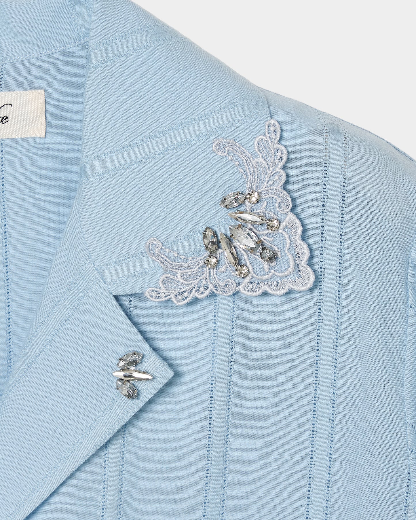 Lace bijou open collar shirt Sax【Delivery in March 2027】