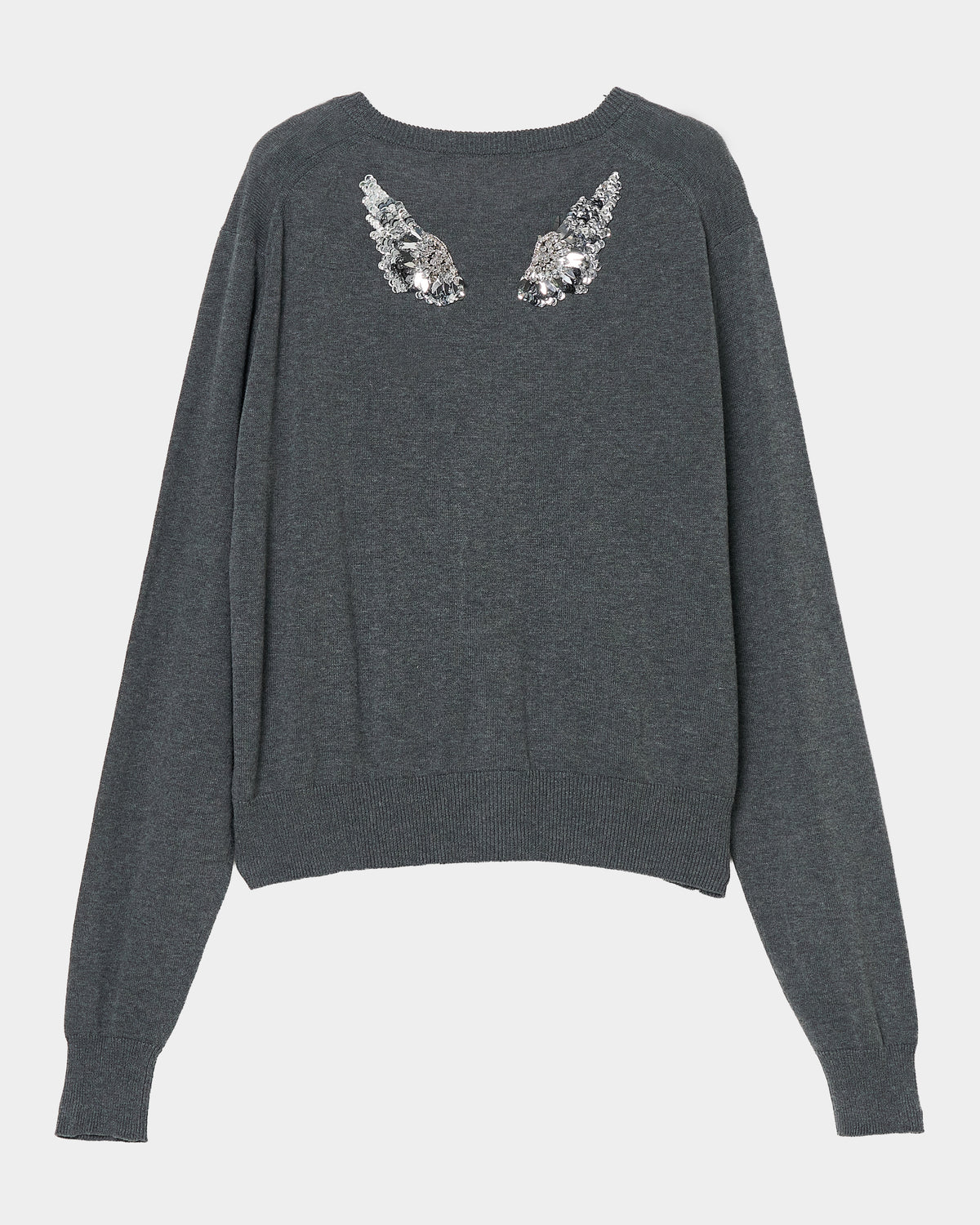 Silver crystal bijou wing cardigan Gray【Stock】