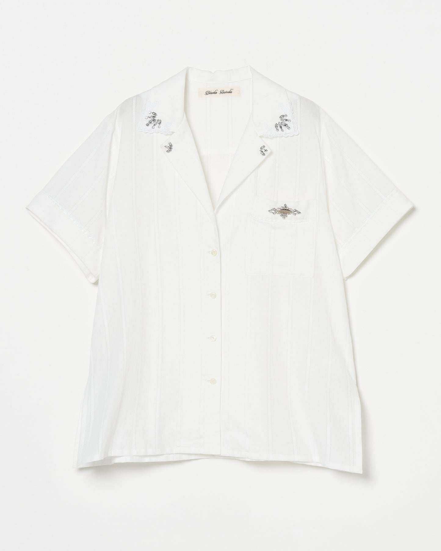 Lace bijou open collar shirt White【Delivery in March 2027】