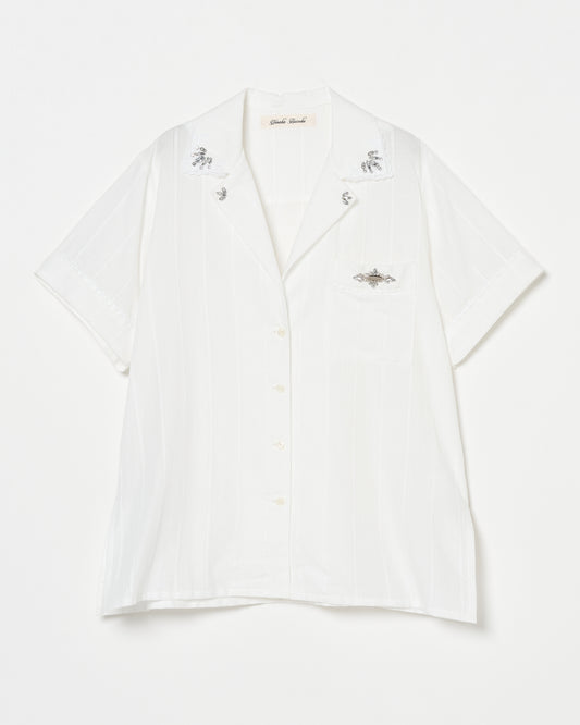 Lace bijou open collar shirt White【Delivery in March 2027】