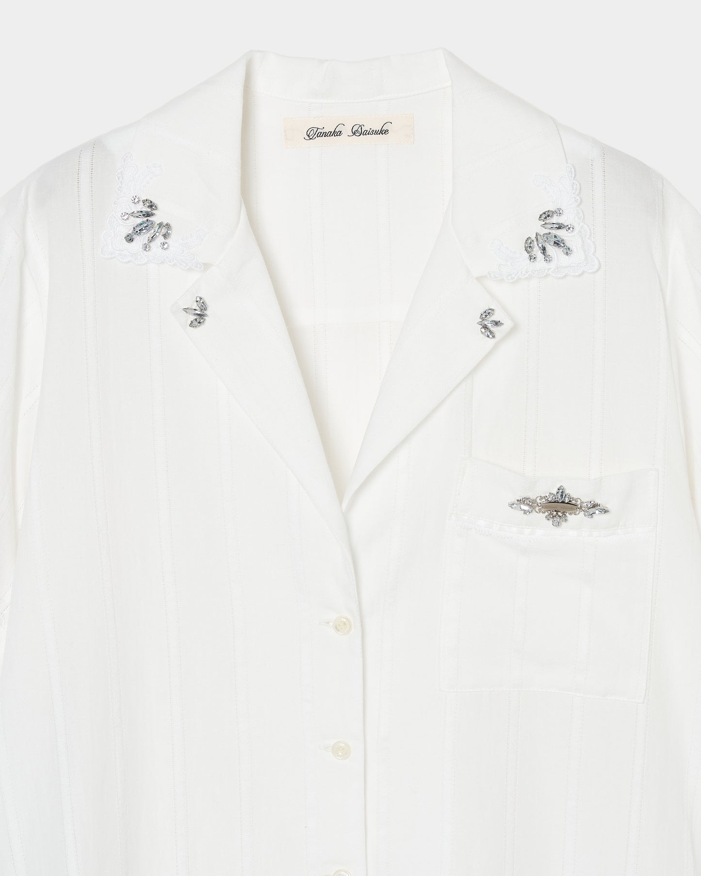 Lace bijou open collar shirt White【Delivery in March 2027】
