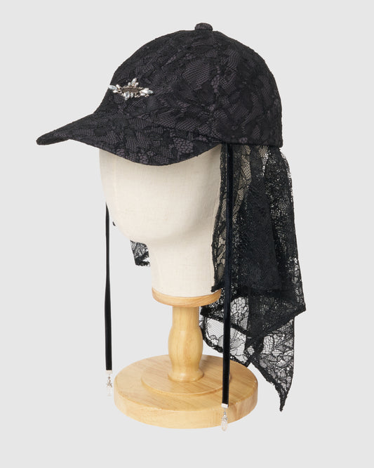 bijou logo lace veil Cap Black【Delivery in March 2027】