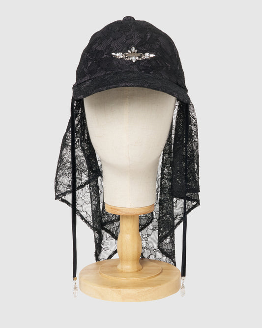 bijou logo lace veil Cap Black【Delivery in March 2027】