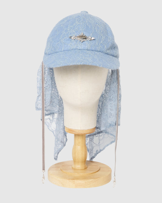 bijou logo lace veil Cap Blue【Delivery in March 2027】