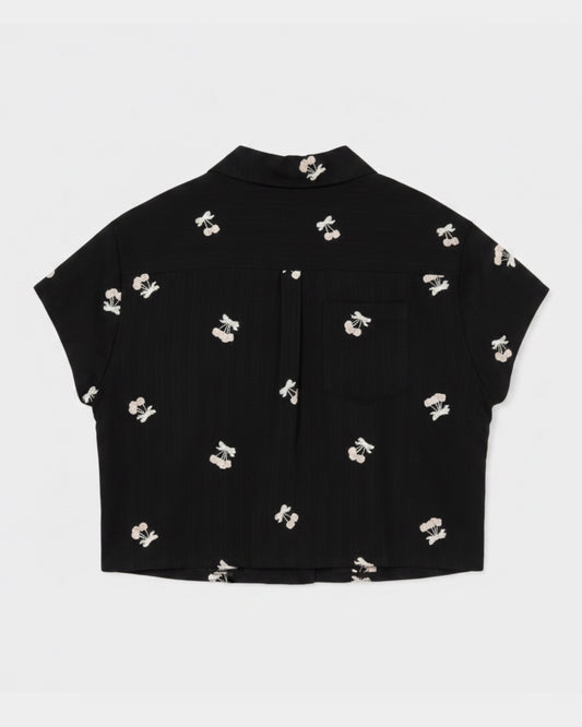 cherry embroidery half sleeve shirt Black【Delivery in September 2026】