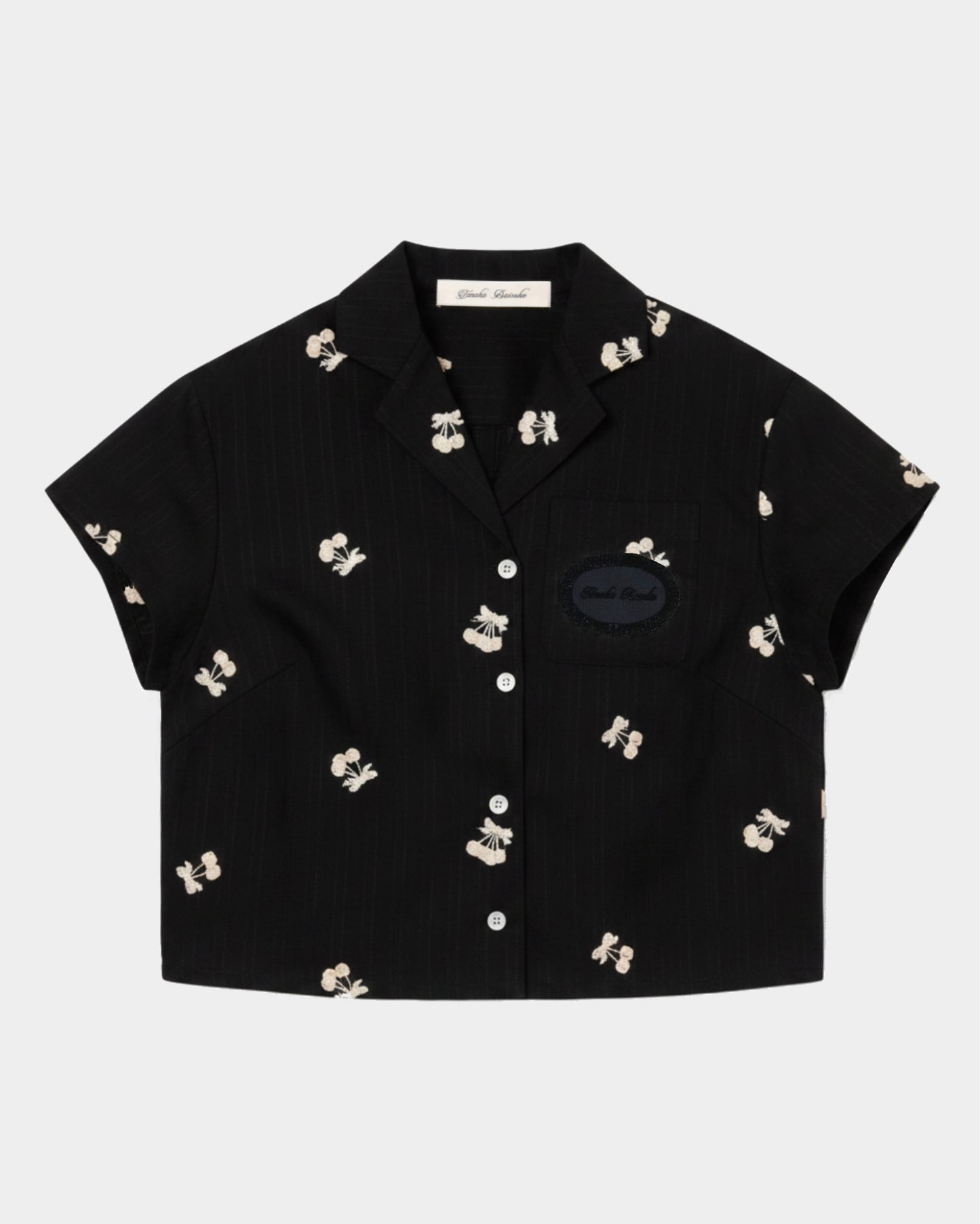 cherry embroidery half sleeve shirt Black【Delivery in September 2026】