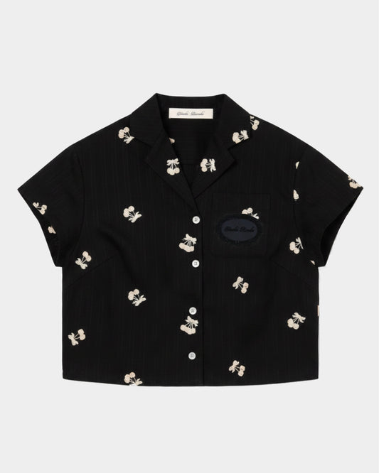 cherry embroidery half sleeve shirt Black【Delivery in September 2026】