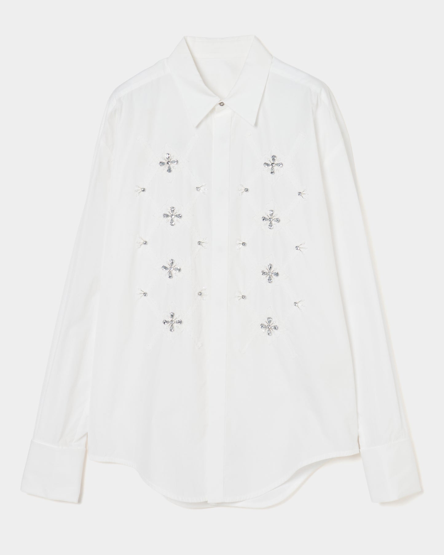 lace argyle bijou shirt white【Delivery in February 2027】