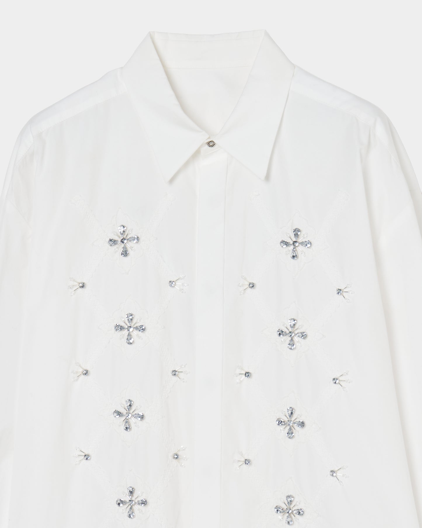 lace argyle bijou shirt white【Delivery in February 2027】