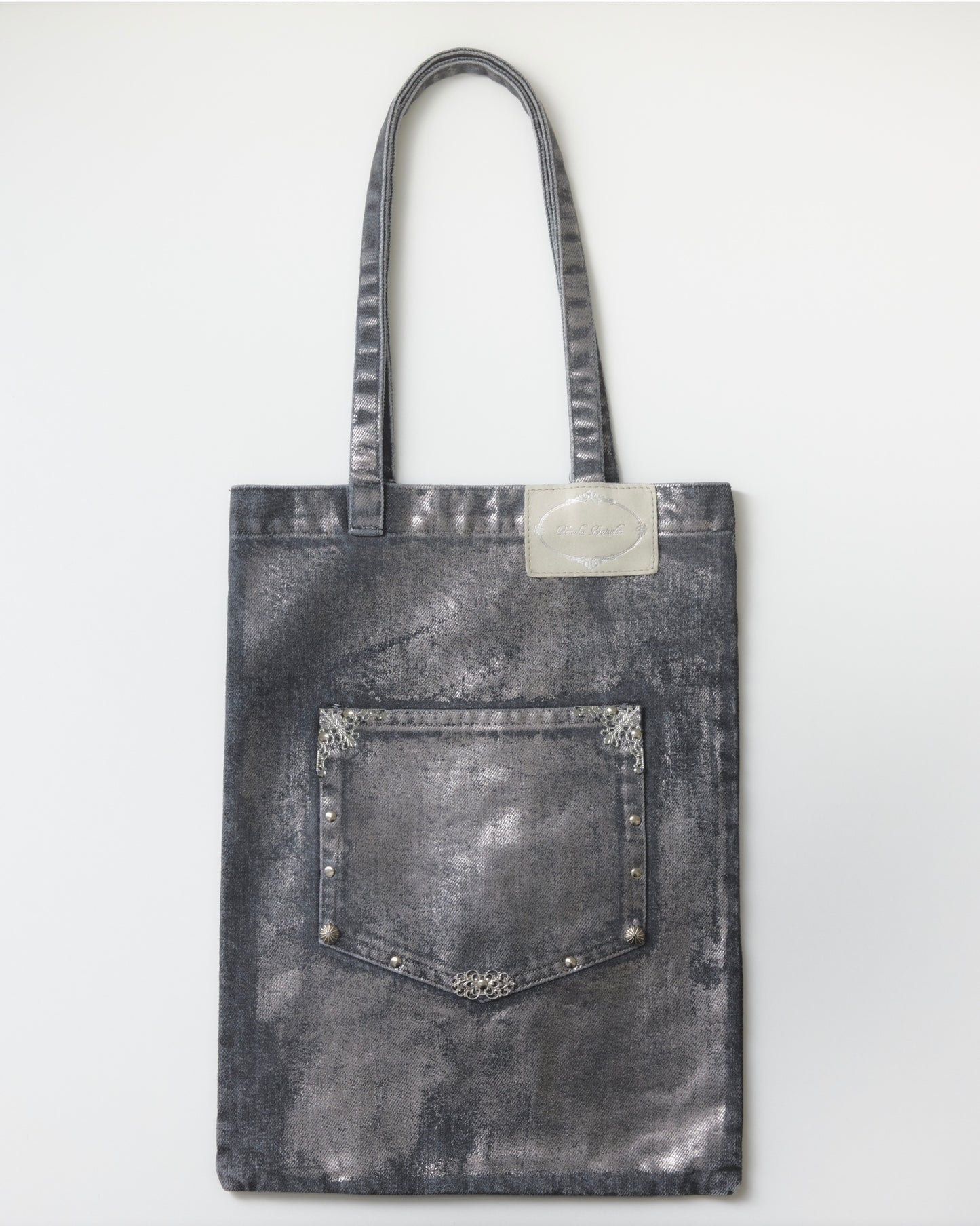 silver foil denim tote bag Black【Delivery in March 2027】