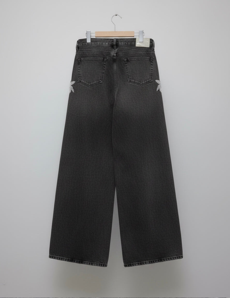 tanakadaisuke(タナカダイスケ)|パンツ|Botanical bijou denim pants Black