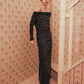 lace layered drape jersey dress Black【Stock】