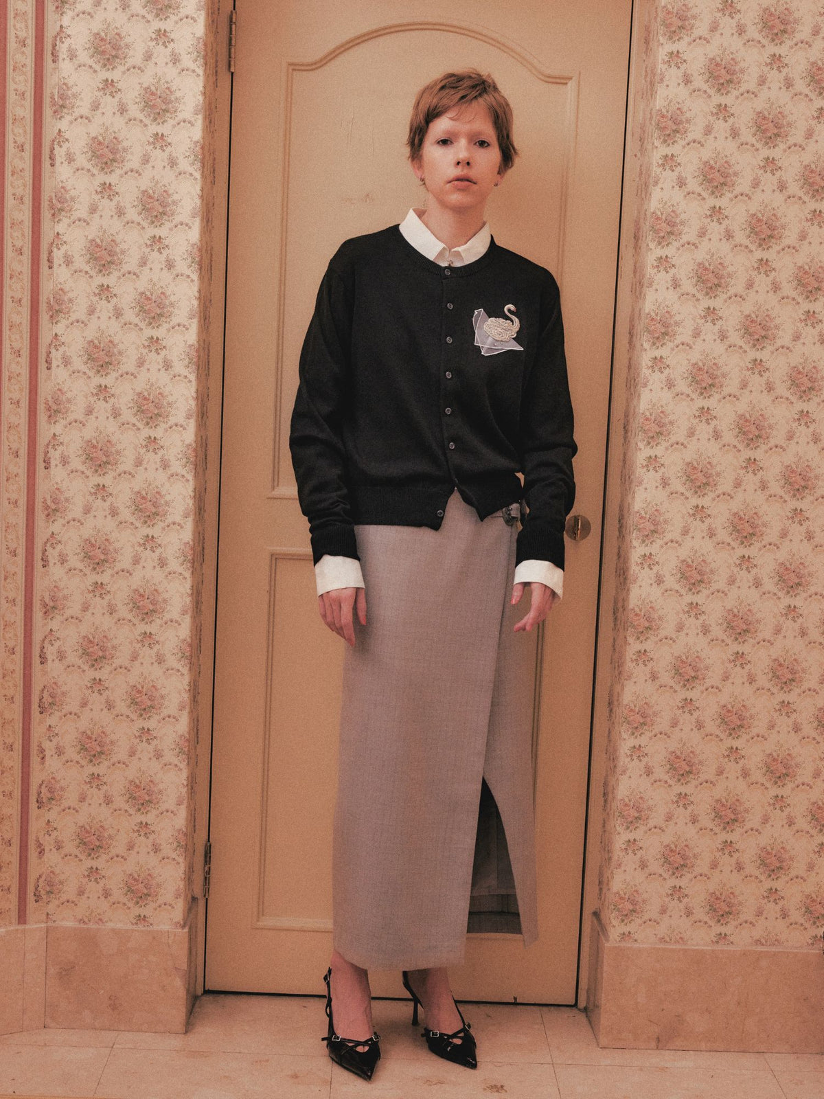 Meringue swan cardigan Black【Stock】