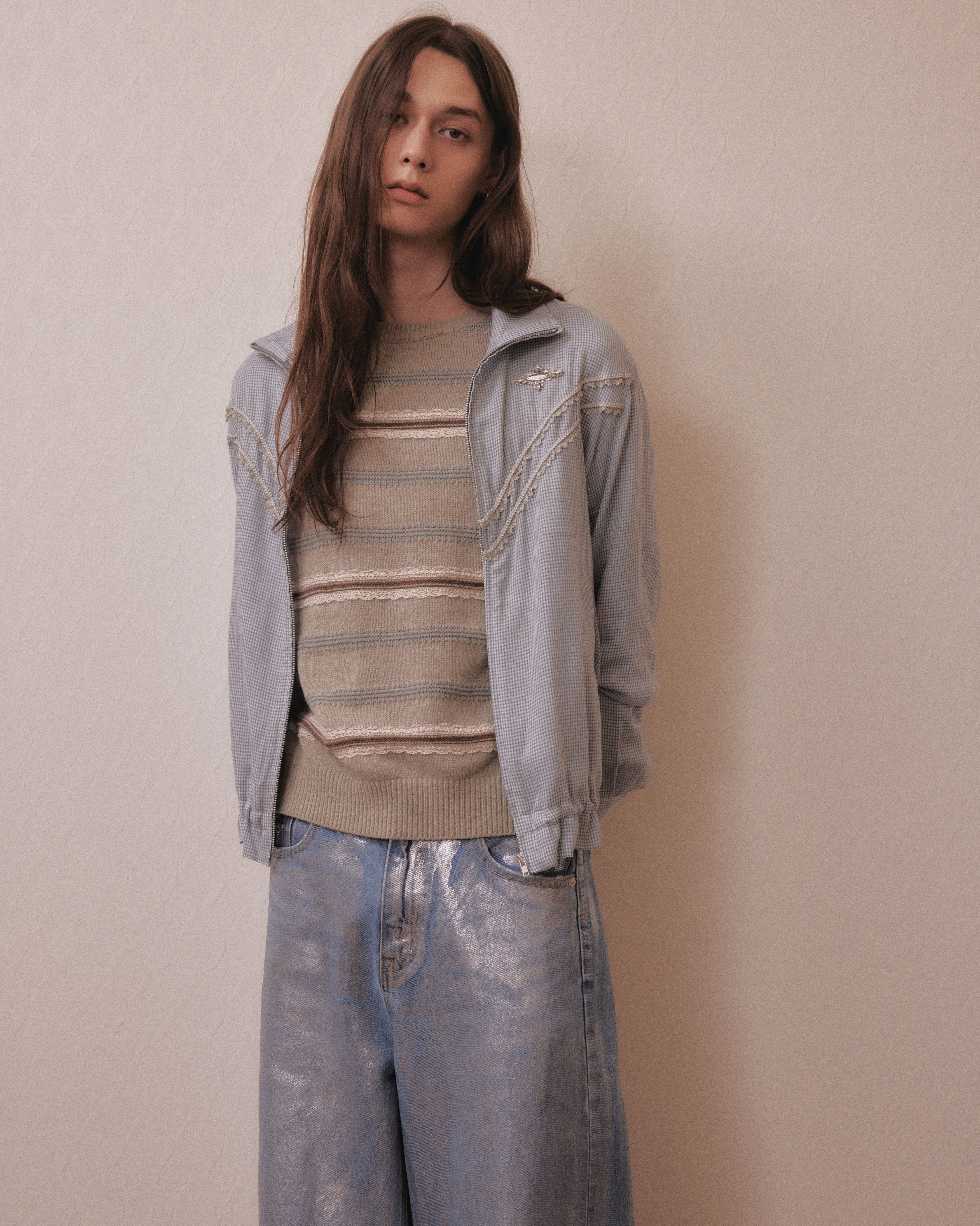 tanakadaisuke(タナカダイスケ)|ニット|Lace border knit pulover Gray
