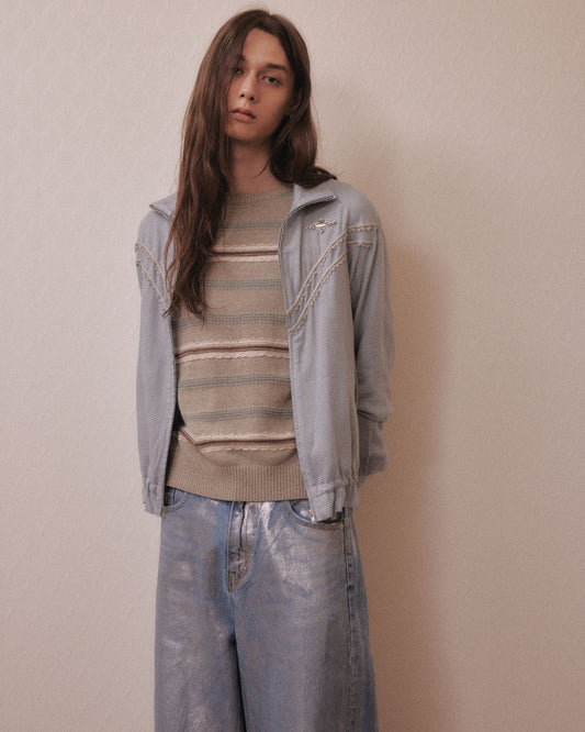 Lace border knit pulover Gray【Delivery in January 2027】