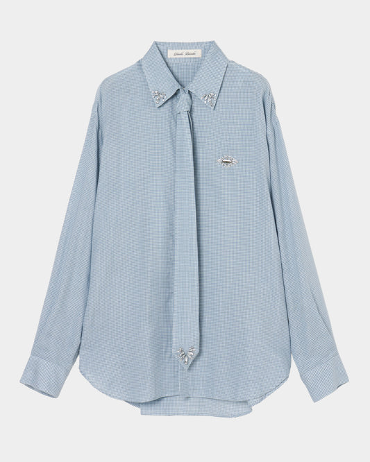 bijou check bow tie shirt Blue【Delivery in February 2027】