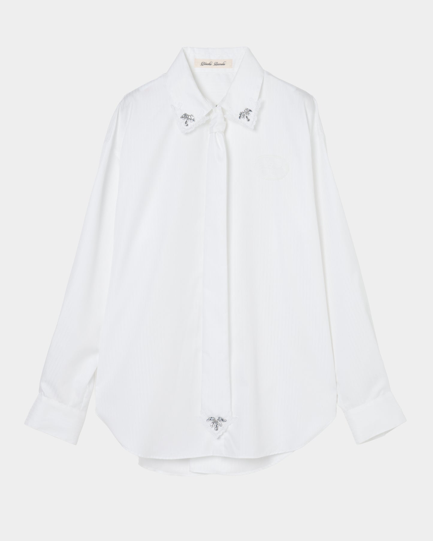Lace bijou bow tie shirt White【Delivery in February 2027】