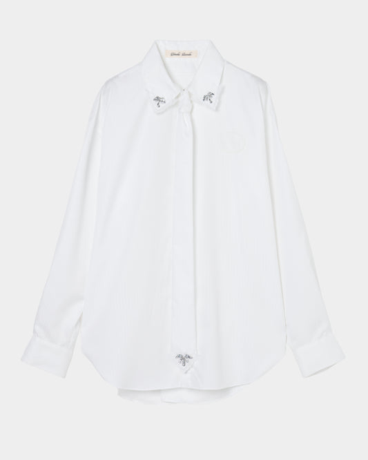 Lace bijou bow tie shirt White【Delivery in February 2027】