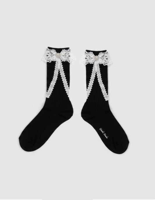 ribbon lace socks Black【Delivery in February 2027】