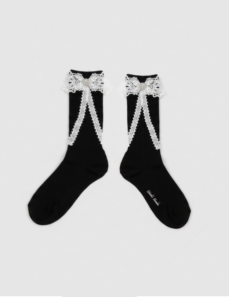 ribbon lace socks Black【Delivery in February 2027】