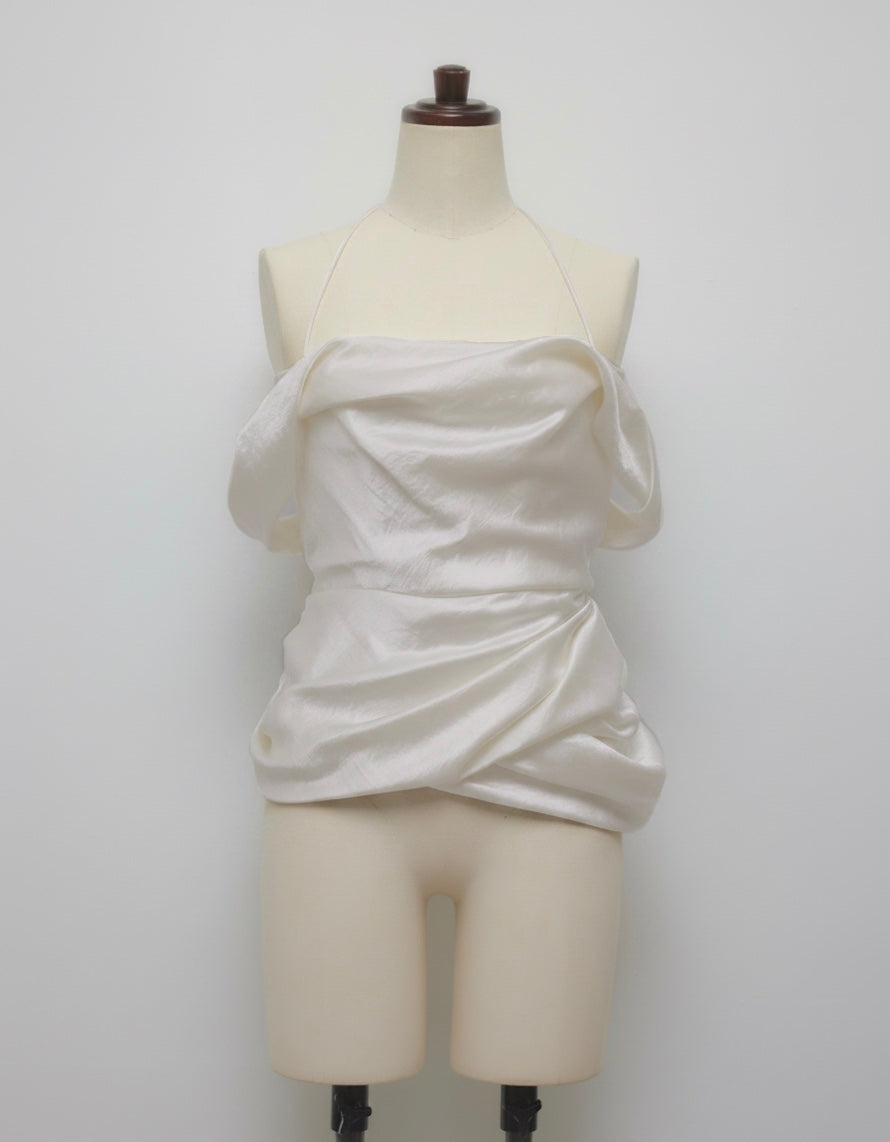 satin drape camisole tops Off white【Delivery in February 2027】