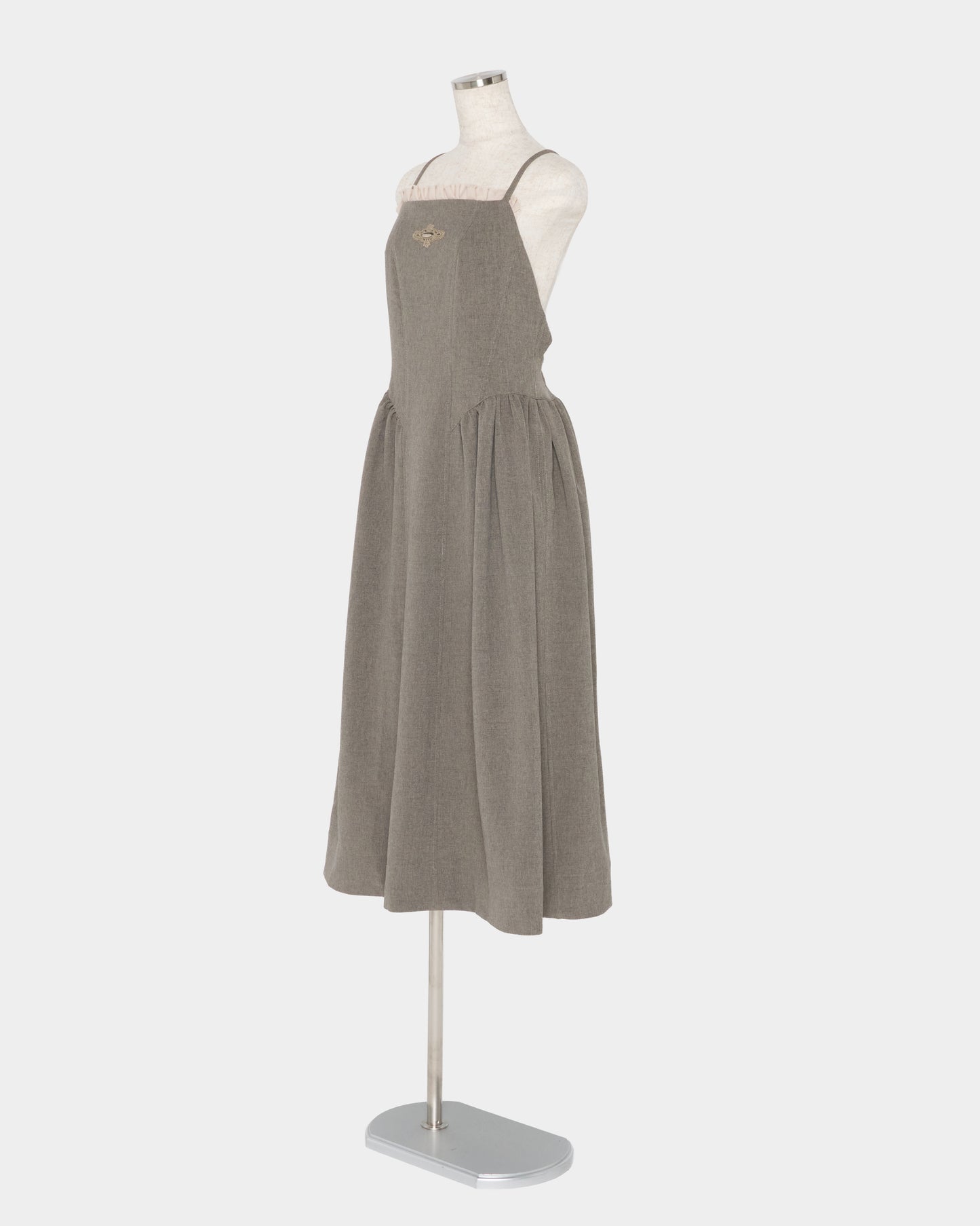 Front ruffle open back dress Greige【Delivery in February 2027】