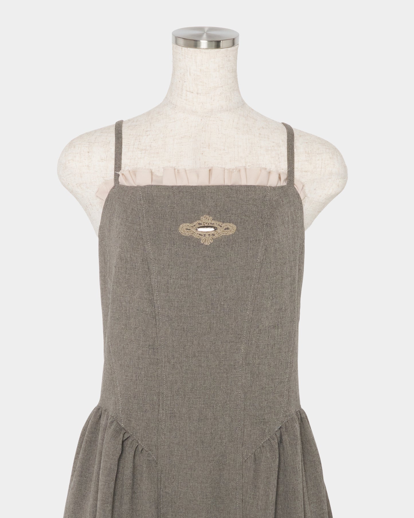 Front ruffle open back dress Greige【Delivery in February 2027】