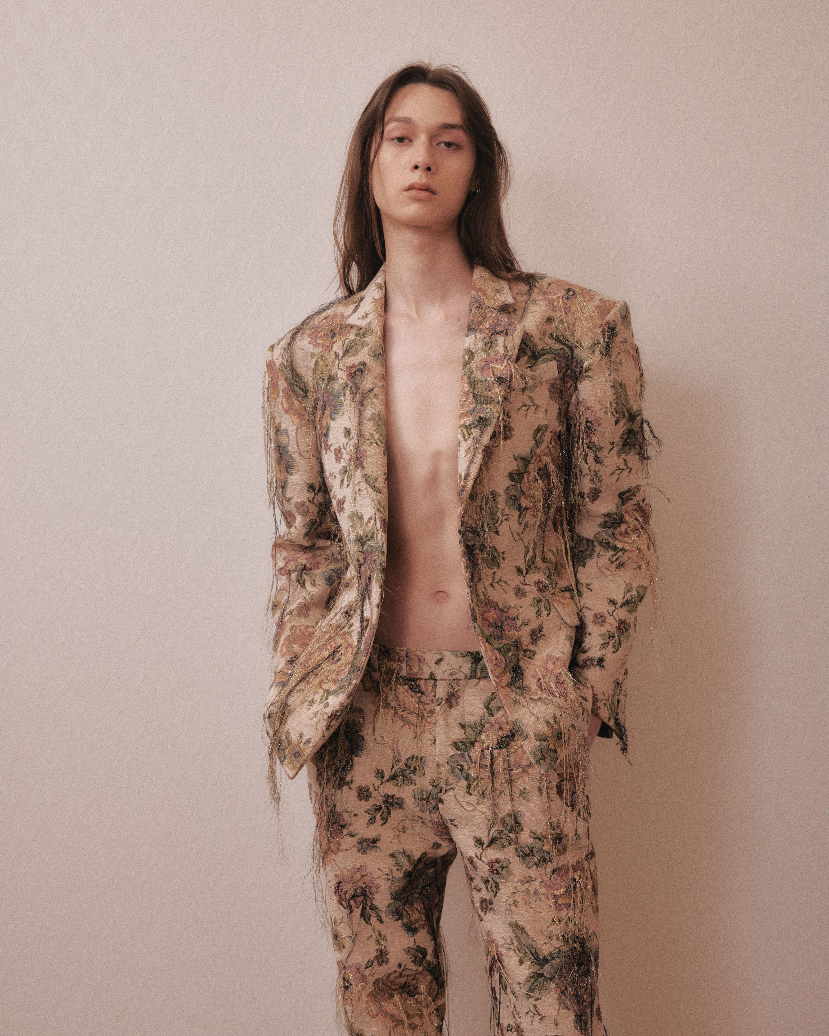 tanakadaisuke(タナカダイスケ)|パンツ|Frolal jacquard fringe pants