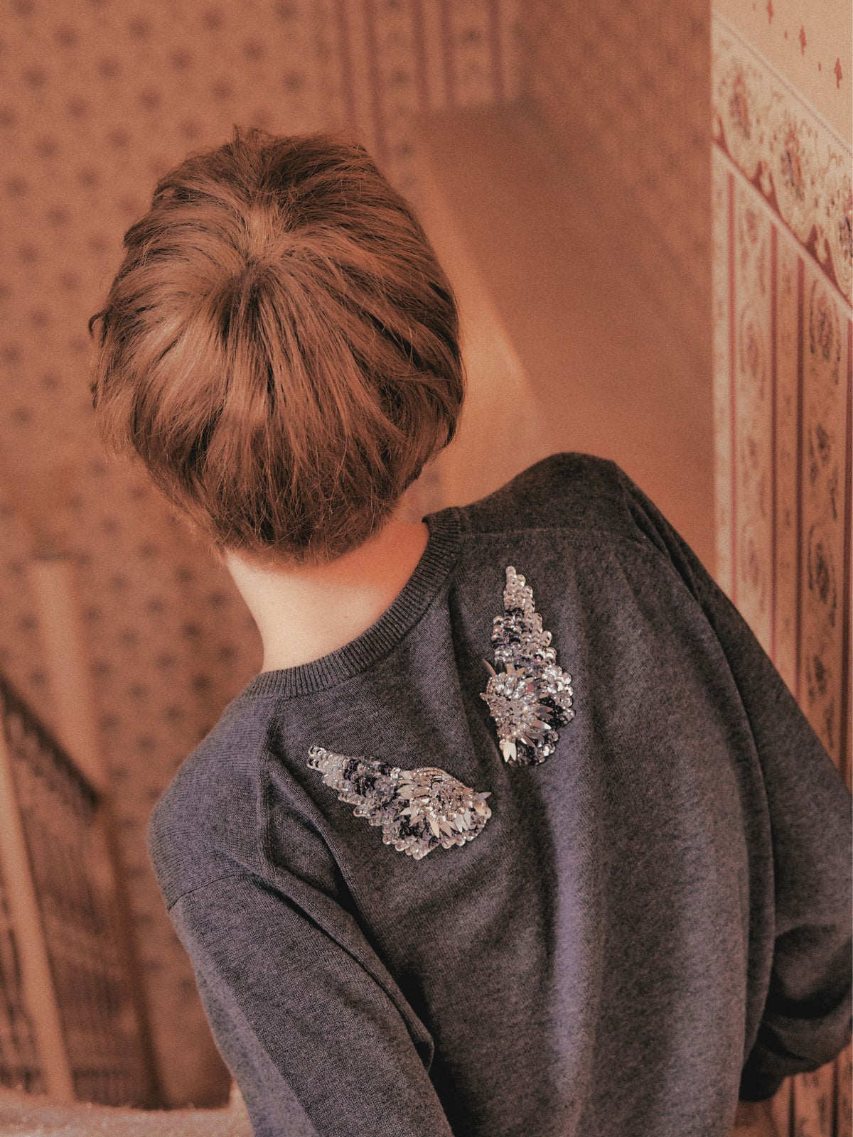Silver crystal bijou wing cardigan Gray【Stock】