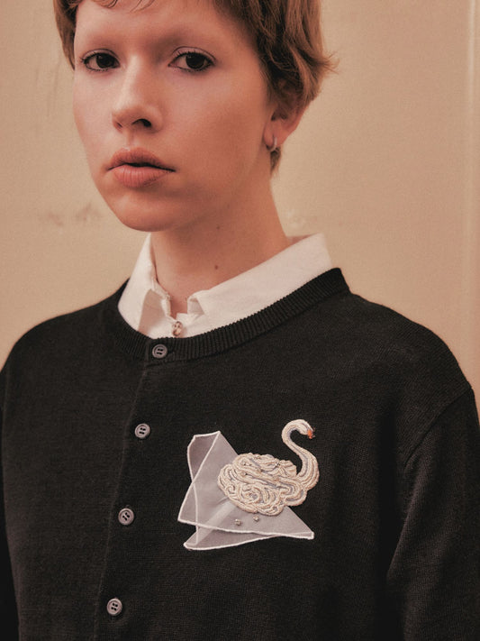 Meringue swan cardigan Black【Stock】