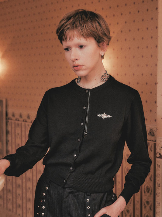 Silver crystal bijou wing cardigan Black【Stock】