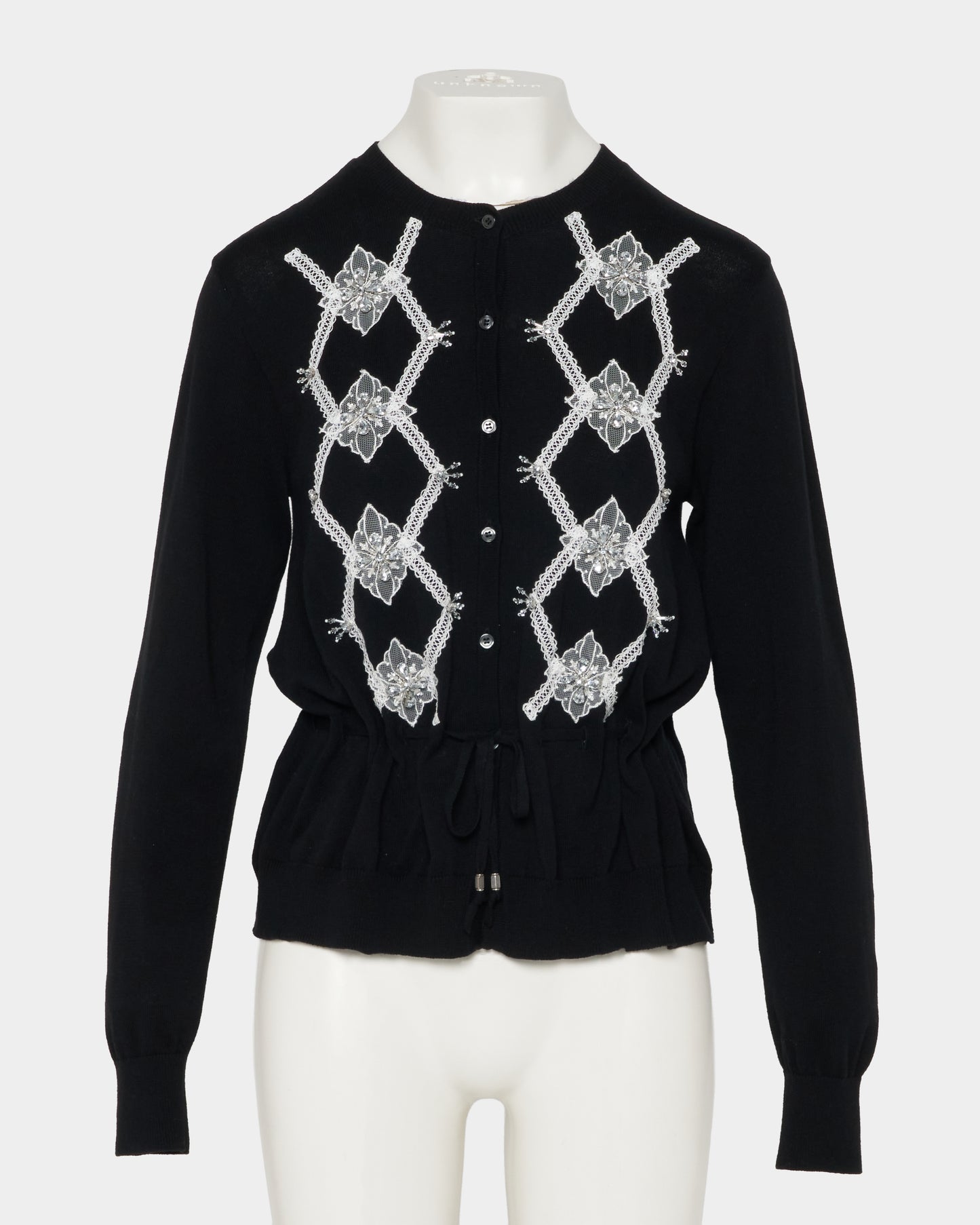 Lace argyle bijou knit  cardigan Black【Delivery in February 2027】