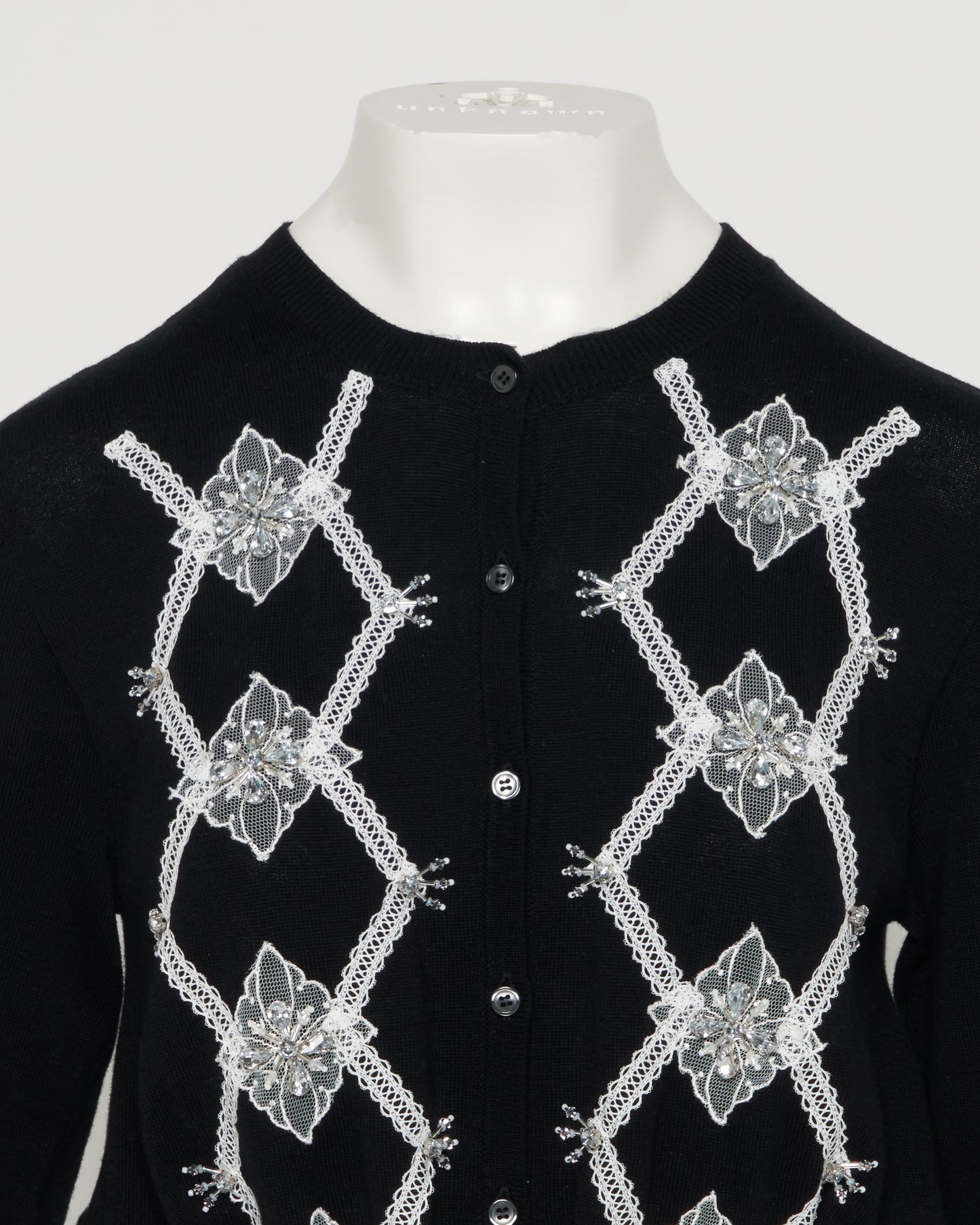 Lace argyle bijou knit  cardigan Black【Delivery in February 2027】