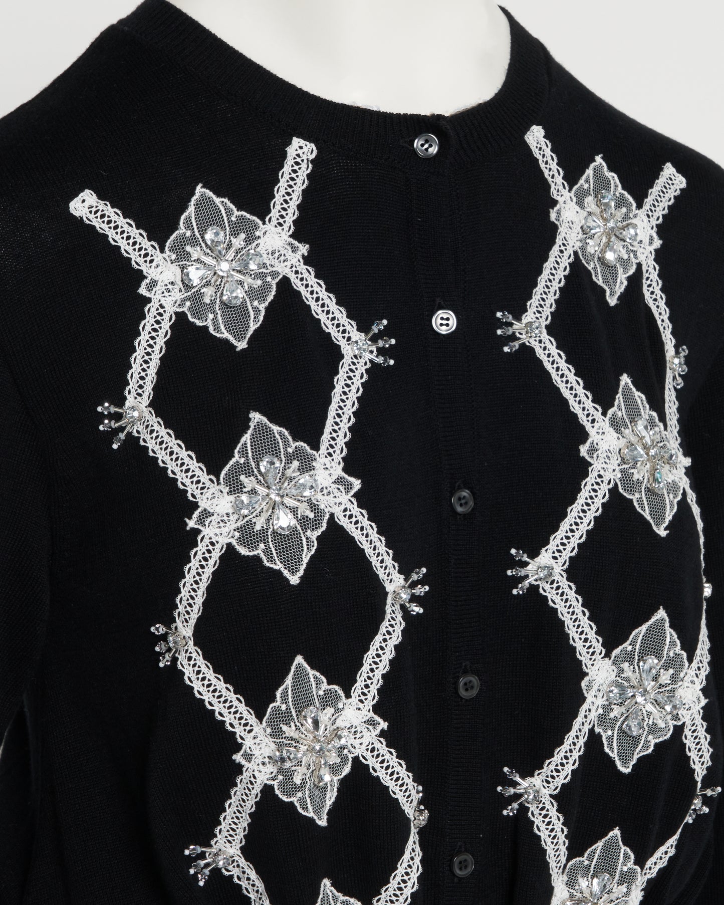 Lace argyle bijou knit  cardigan Black【Delivery in February 2027】