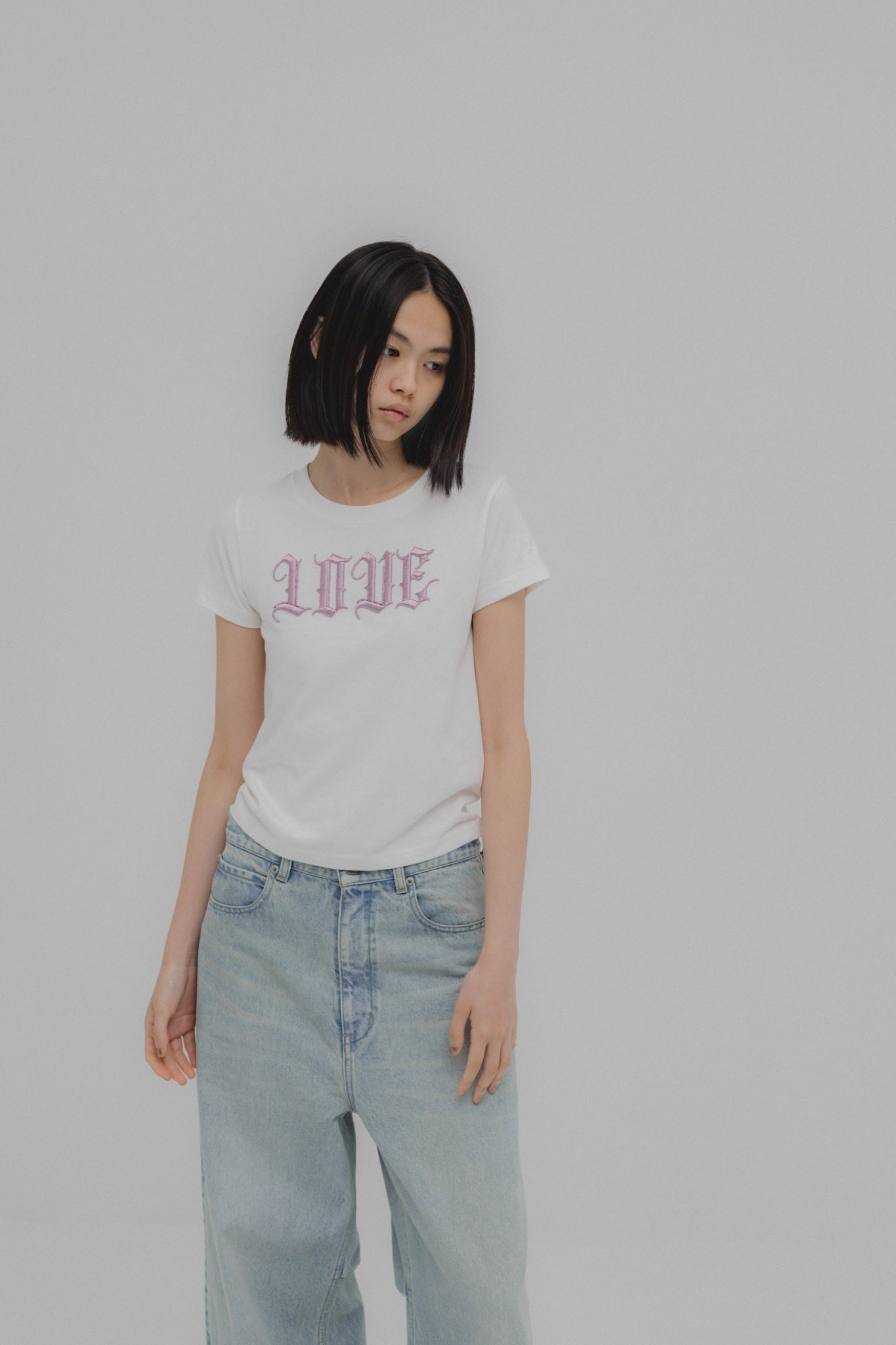 LOVE glitter T-shirt mini White× Pink【stock】