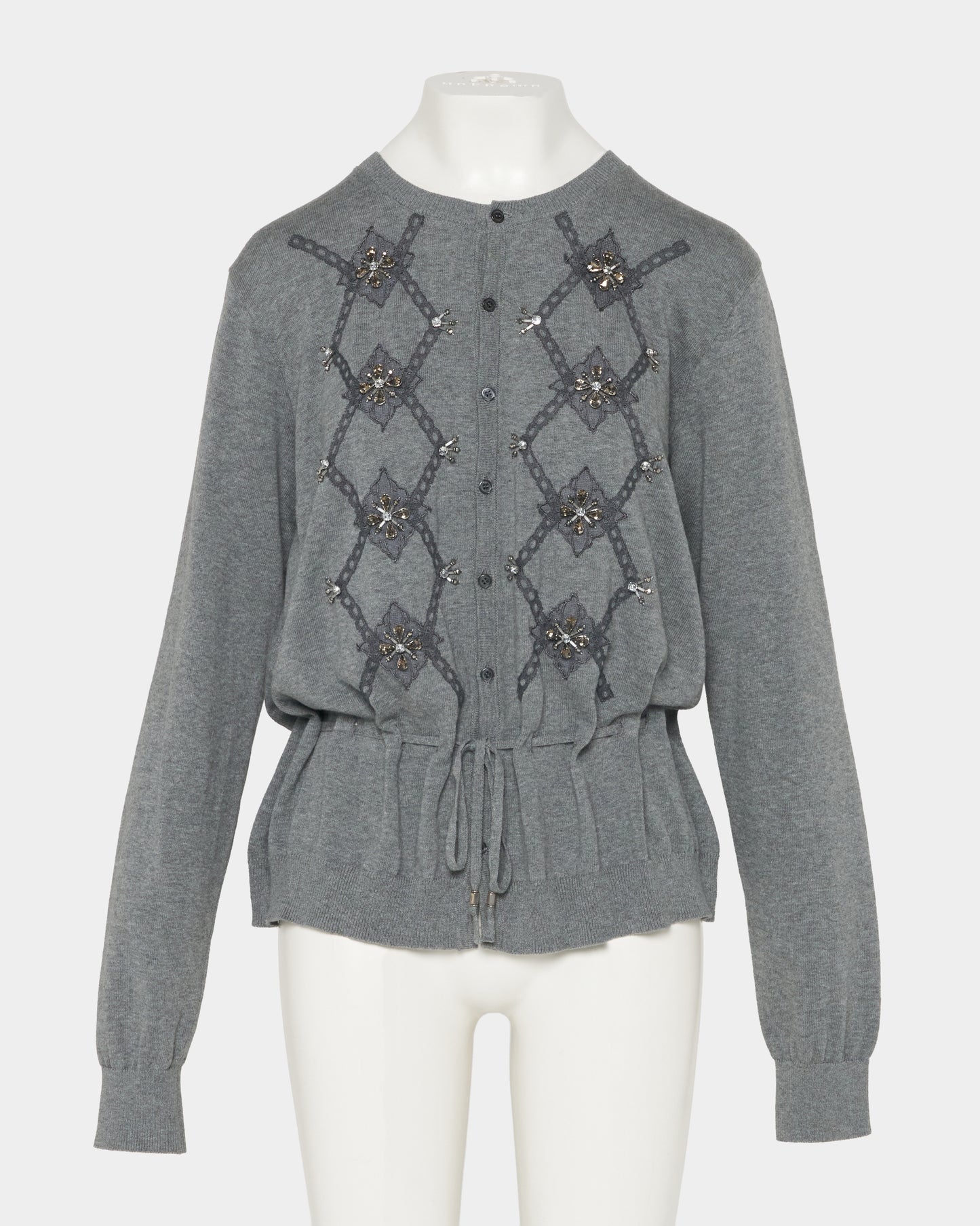 Lace argyle bijou knit  cardigan Gray【Delivery in February 2027】