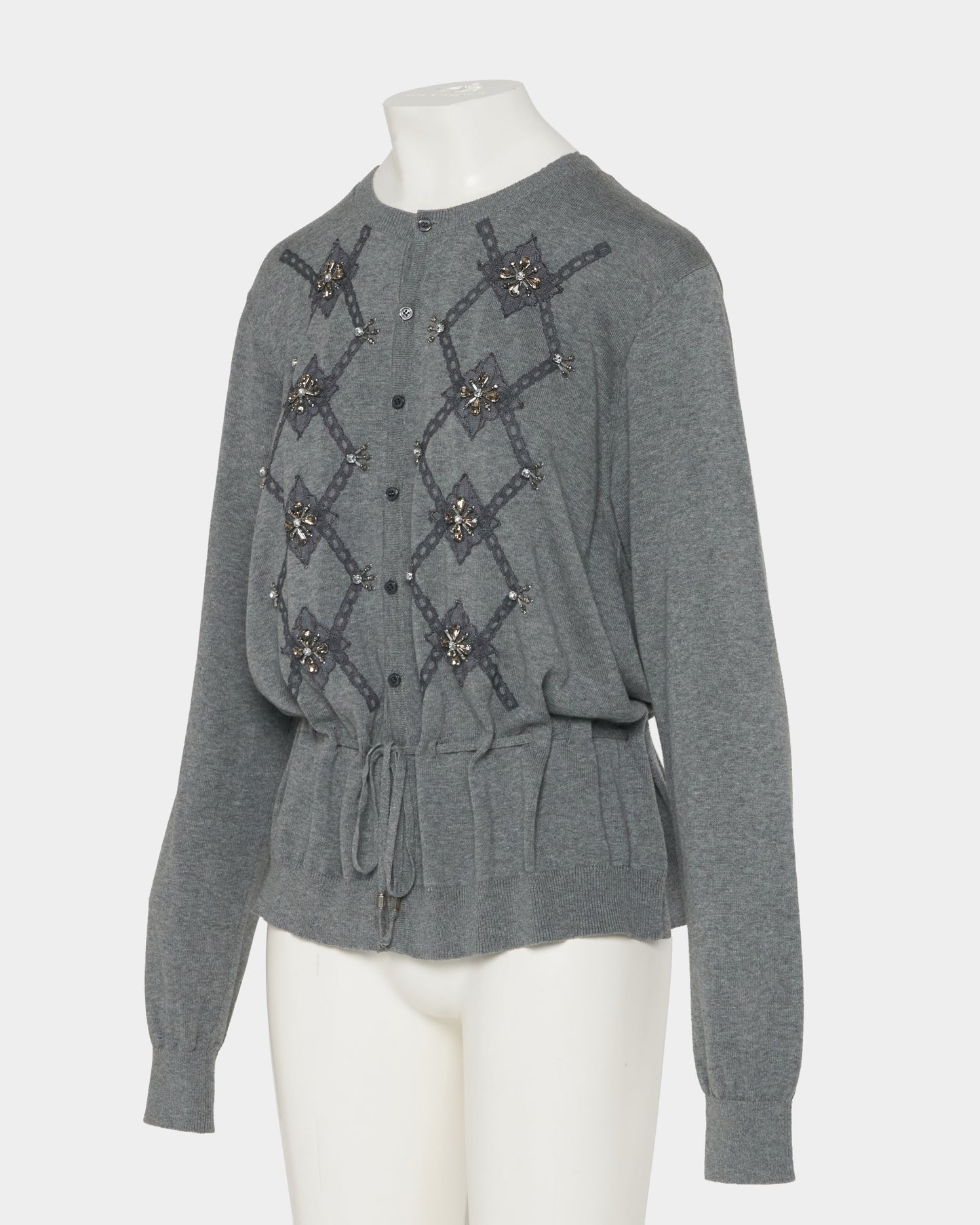 Lace argyle bijou knit  cardigan Gray【Delivery in February 2027】