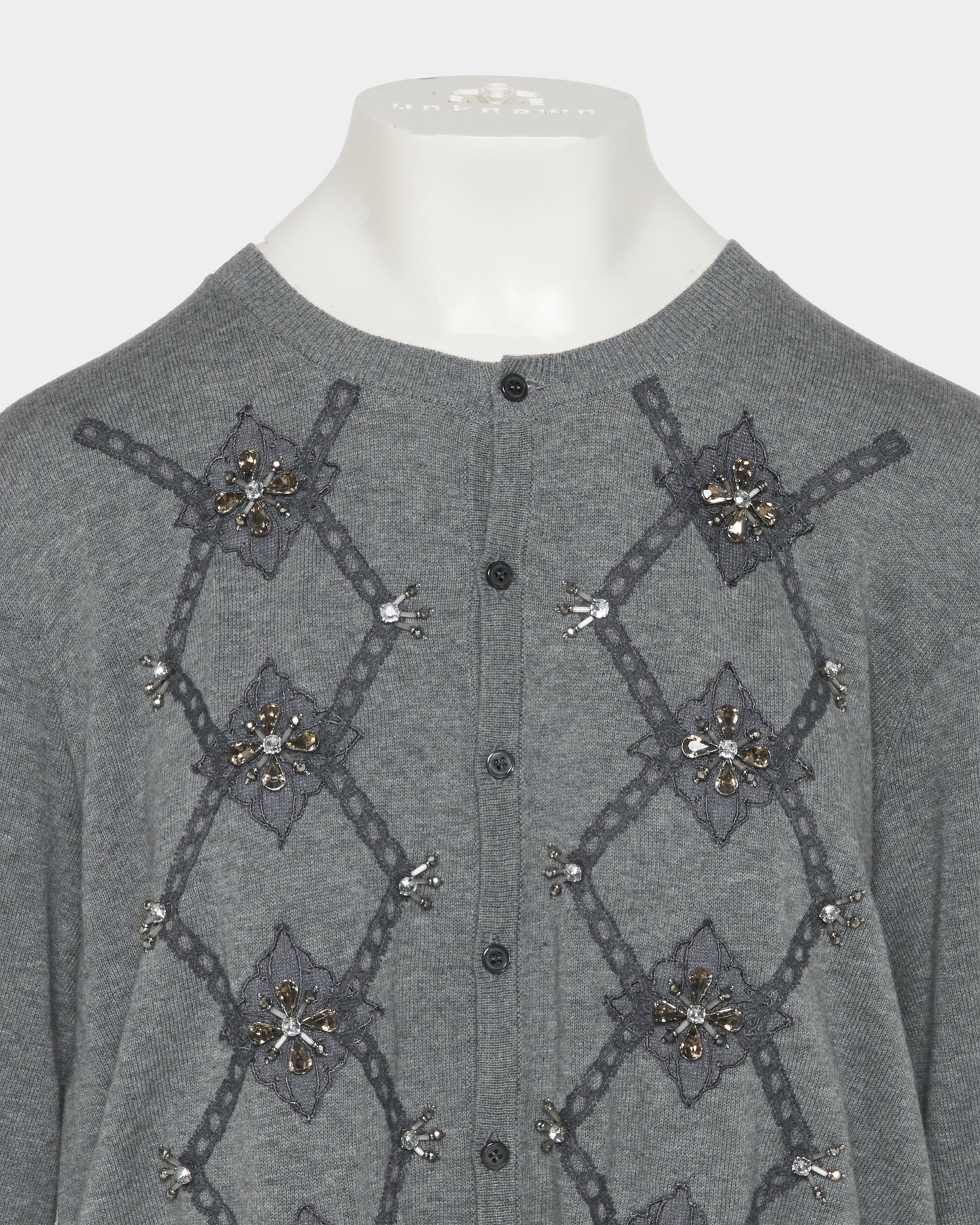 Lace argyle bijou knit  cardigan Gray【Delivery in February 2027】