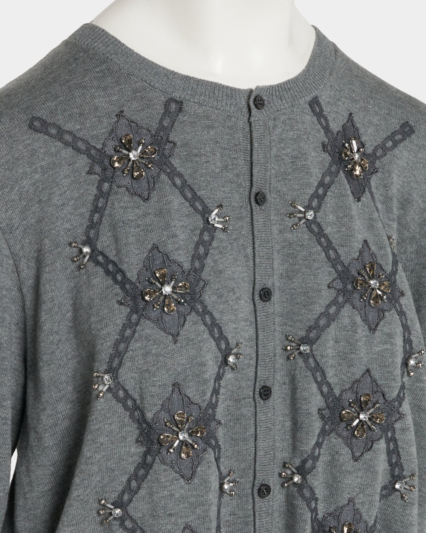 Lace argyle bijou knit  cardigan Gray【Delivery in February 2027】