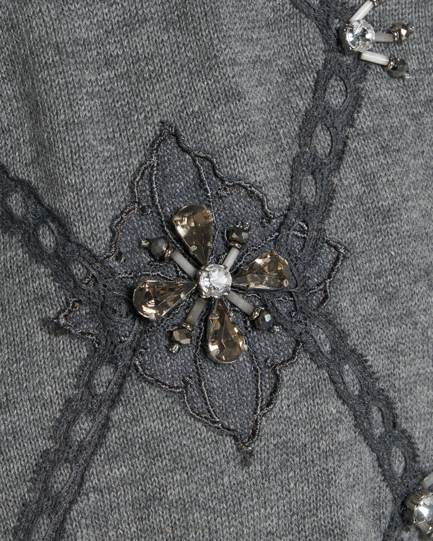 Lace argyle bijou knit  cardigan Gray【Delivery in February 2027】