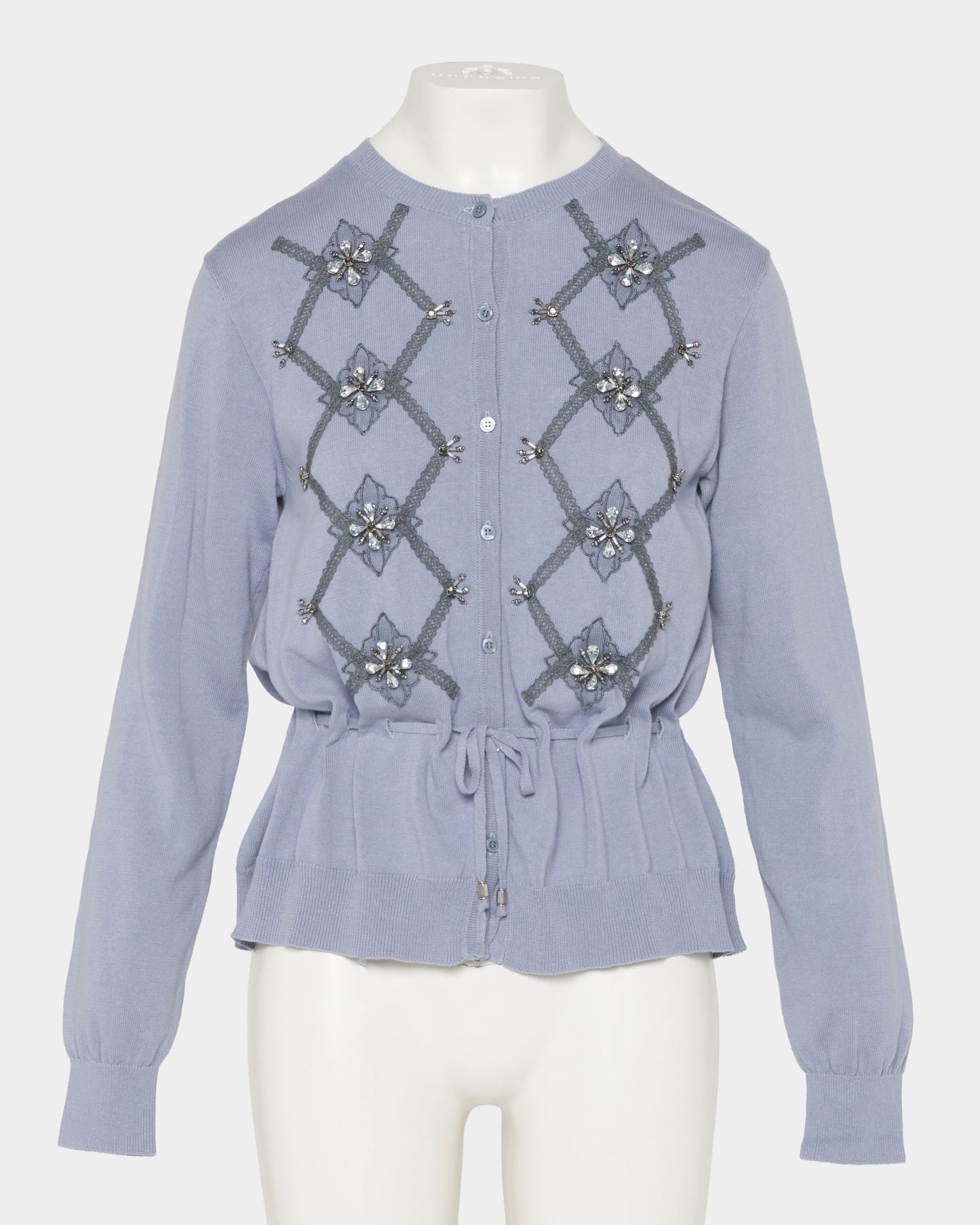 Lace argyle bijou knit  cardigan Sax【Delivery in February 2027】